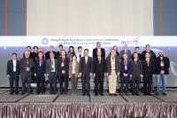 Prof. Chan Wai-yee (rear, 4th from left) and Prof. Kenneth Lee (rear, 3rd from left) take group photo with the invited speakers and honorable guests of the Conference including The Hon. C.Y. Leung, The Chief Executive of HKSAR (front, in the middle) and The Hon. Fanny Law, GBS, JP, Chairperson of the Hong Kong Science & Technology Parks Corporation (HKSTP) (front, 6th from left)